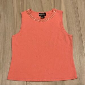 Vintage Requirements Petite Coral Pink Pearl-Embellished Tank Top